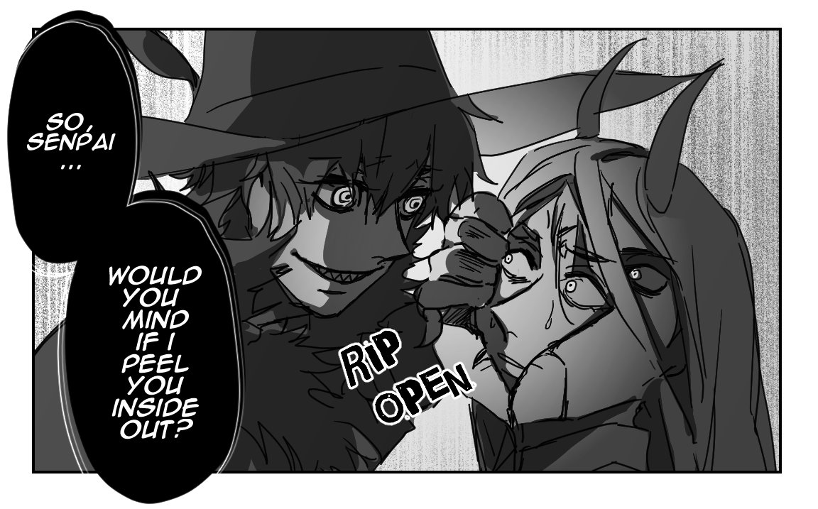 I 'm really fascinated with the story concept of creepy stuff ripping out of someone's body, like that butterflies-in-stomach story I made.
So, I kinda drew some small random comic panels (with a little bit of story to go with it) w/ creepy stuff bursting outta people. Sorry! 