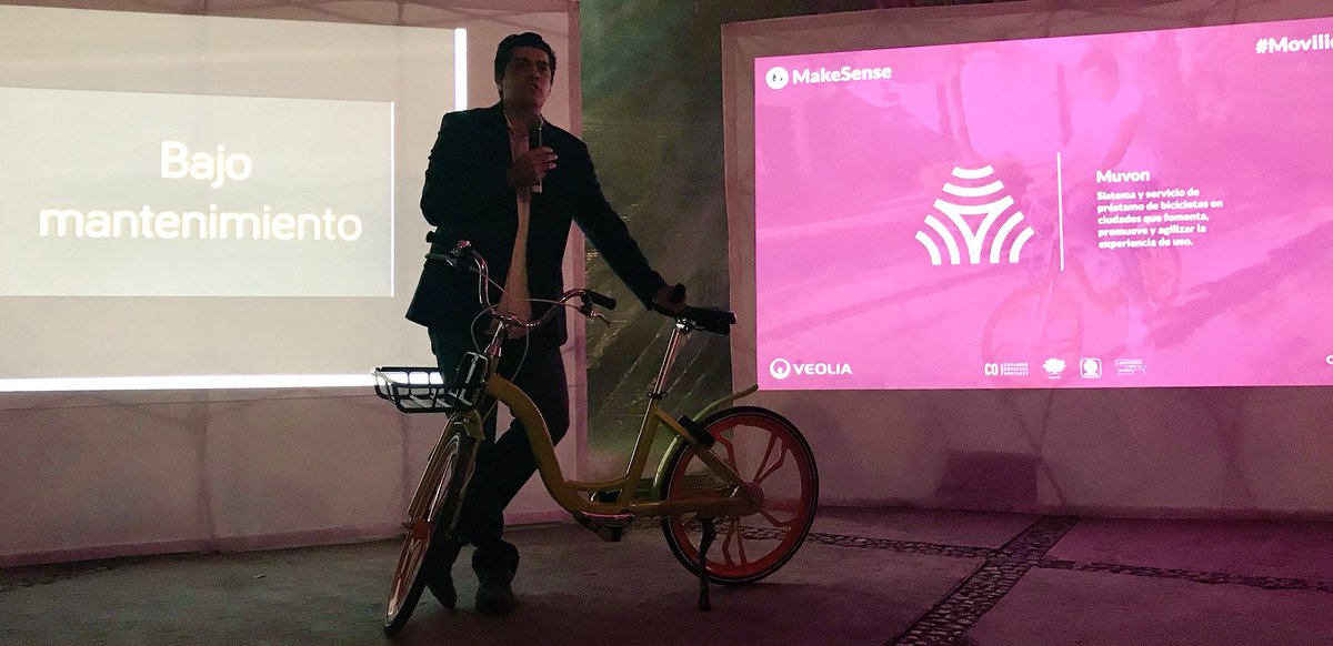 makesense_am's tweet photo. MUVON sistema y servicio de préstamo de bicicletas en ciudades que promueve y agiliza la experiencia de uso. No utiliza estaciones, tiene un sistema de bloqueo y desbloqueo a través de los celulares. #SenseCampMX #CiudadesSostenibles @CitibanamexCS @Veolia_Mx https://t.co/7FY2owag95