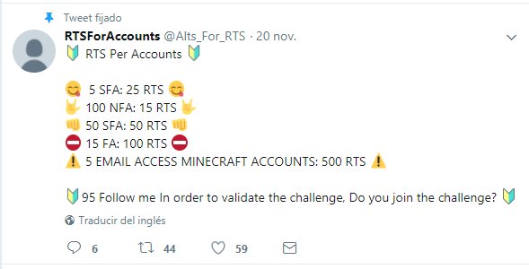 Rays_Alts's tweet photo. 25 RTS y @Alts_For_RTS  me da 5 sfa 

un RT se les agradece :D

(el que le de RT le dropeo una cuenta op de steam o de spotify o minecraft!) https://t.co/4jMb2lv9K0
