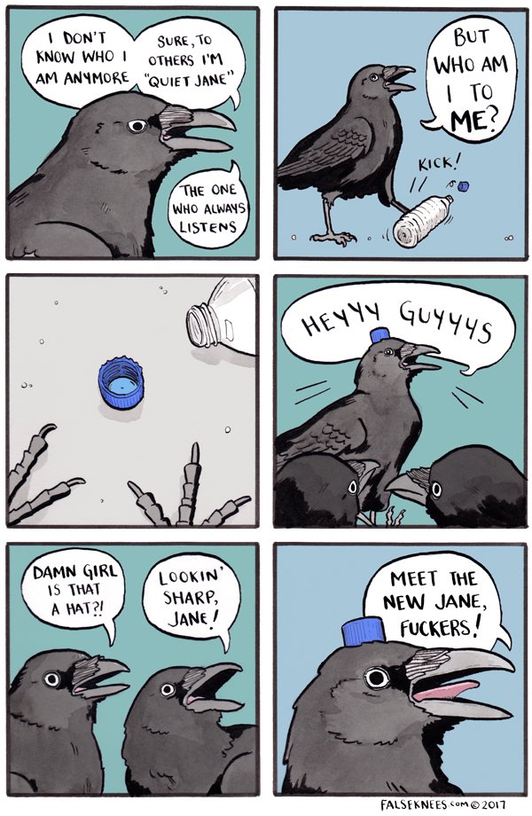 It really matches her intensity
https://t.co/NfBi3OLY62 #falseknees #comic #webcomic #crow #jane #bottlecaphat 