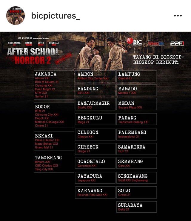 After School Horror 2 sedang tayang di sederet Bioskop Ini...jangan lupa nonton weekend Ini guyss!!!!!