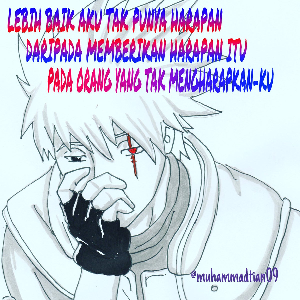 imou_daisuki's tweet photo. Lebih baik tak punya harapan
->->->
#quotes #quotesoftheday #quote #quotepics #anime #animequotes #animequote #animeindo #otaku #otakuindo #otakuquotes #otakuquote #kakashi #kakashihatake #naruto #narutoshippuden #fanart #katakataanime #katakata #likeforlike #followforfollow https://t.co/kudbFZlSLl
