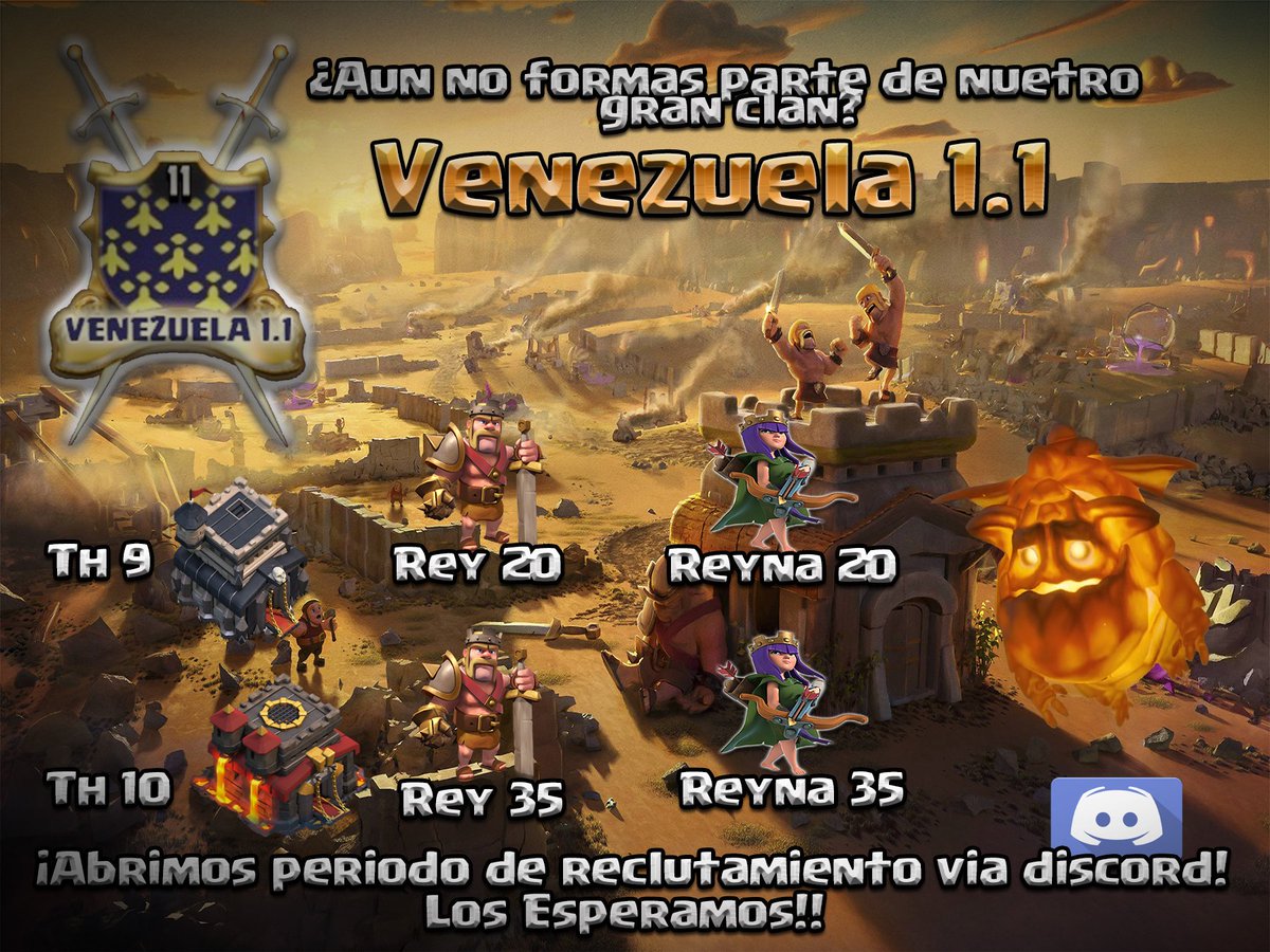 Venezuela 1.1 ..Clan de guerra recluta jugadores como tu . Únete reclutamiento vía discord.👇👇👍👍