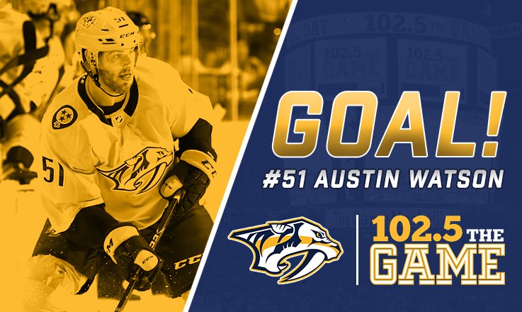 1025TheGame's tweet image. GOAL: Austin Watson empty-netter makes it 2-0 #Preds in the final minute!