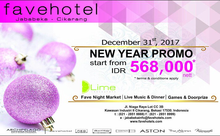 favejababeka's tweet photo. 🎆🎇 It’s Almost New Year ! Plan your New Years Eve Party 2017-2018 at @faveJababeka 
Anything you want, @faveJababeka is the answer to have fun!! 🎉 .
#favehotel #newyear2018 #party #dinner #room #promo #hotel #favehoteljababeka https://t.co/aDJZnAjQgg