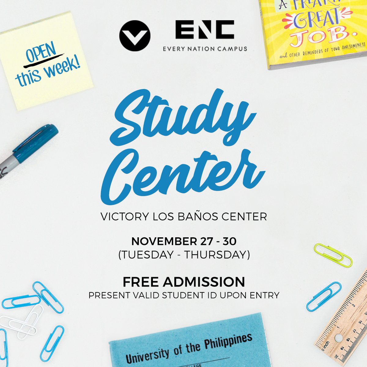 ENCampusLB's tweet photo. Bukas ang Study Center sa November 27 hanggang November 30! 👊💪👍Click this link for more details : https://t.co/9vSqNtfHvV https://t.co/GantRx46Gp