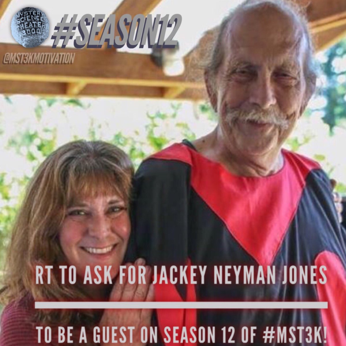 mst3kmotivation's tweet photo. RT if you think The Master would approve of our #MST3K #Season12 Dream Guest! We humbly ask for a cameo for @JackeyNeyman on her favorite TV show.
#MST3KMotivation #ManosReturns @netflix https://t.co/OxhmhrgZ5g