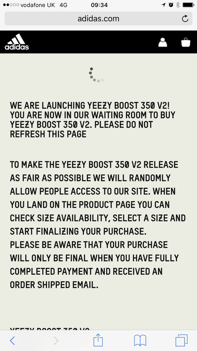 DJG444's tweet photo. Over half an hour in this now @adidasUK . It still says you have all sizes in stock. Is this true and it is still worth me sitting here waiting? https://t.co/Mt4KXpmcPR