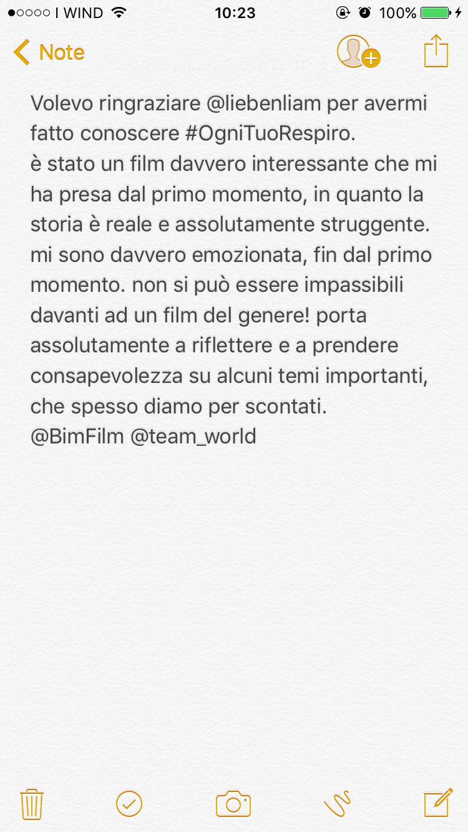 Satisfharry's tweet photo. Grazie davvero a @liebenliam per avermi fatto conoscere #OgniTuoRespiro ; film davvero emozionante. @BimFilm @team_world https://t.co/G2Jp3IltWF