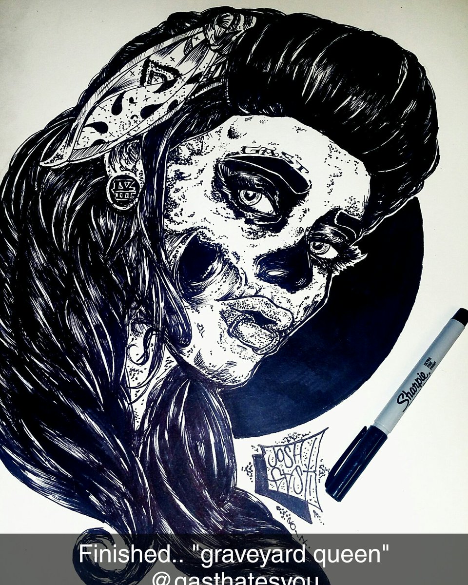 gast43k's tweet photo. Follow my IG: @gasthatesyou "Graveyard Queen" 8hours with @sharpie .. #joshgast #psychobilly #666 #zombieghosttrain  #flashworkers #graffitiporn #tattoos #blackworkers #finepoint #linework #shading #sharpieart #halloween #orangecounty #artist #sketchaday #drawingoftheday #pinup https://t.co/hRBjO7flEu