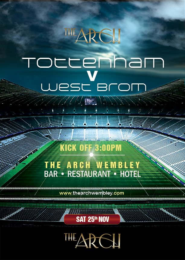 Calling all football fans!
Tottenham Hotspur v West Bromwich Albion kicking off at 3pm.
Come and enjoy the game at The Arch with the football family.