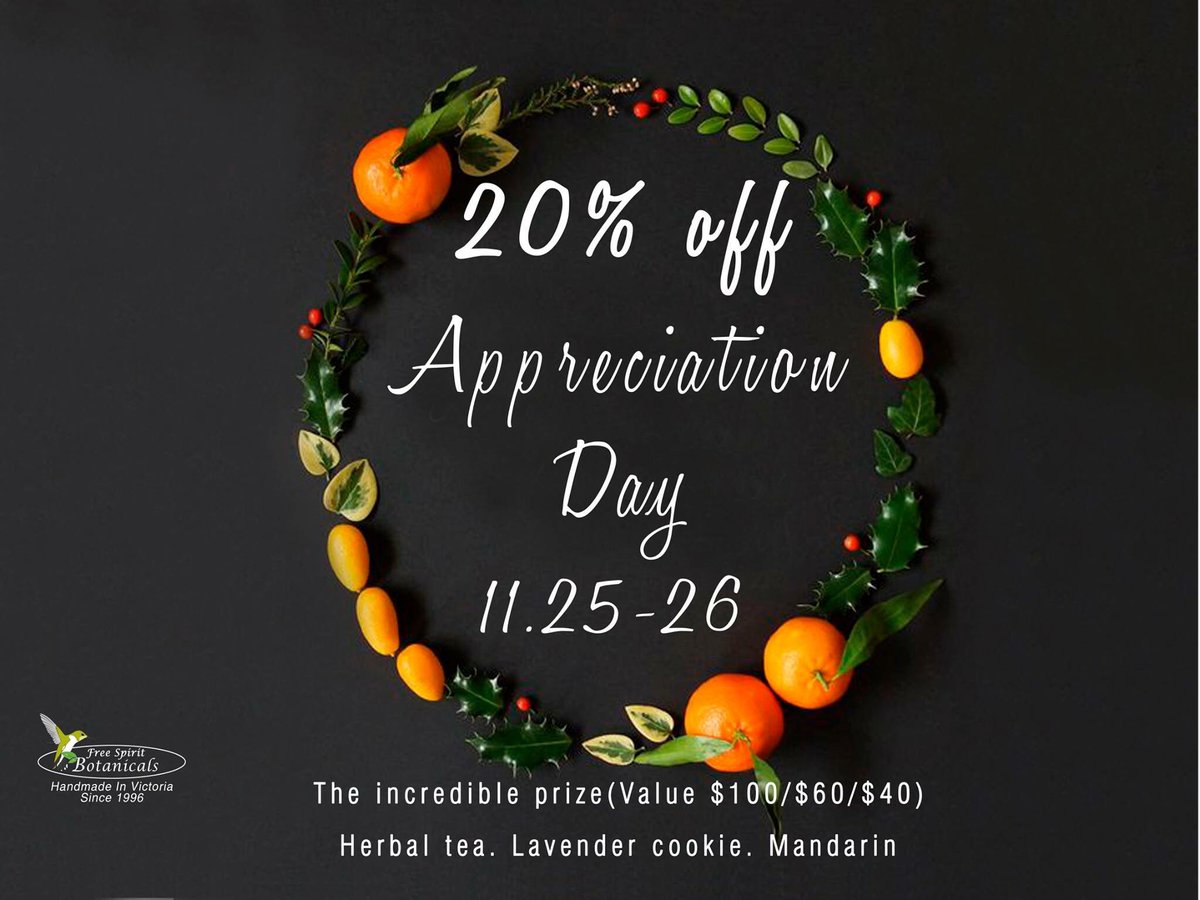 FSBotanicals's tweet image. Thankful for sweet customers like you! Look forward to seeing you  25th-26th November!
(You can find this sale on our website too! freespiritbotanicals.com)
#black friday#organic#skin care#appreciation#happy#discount#