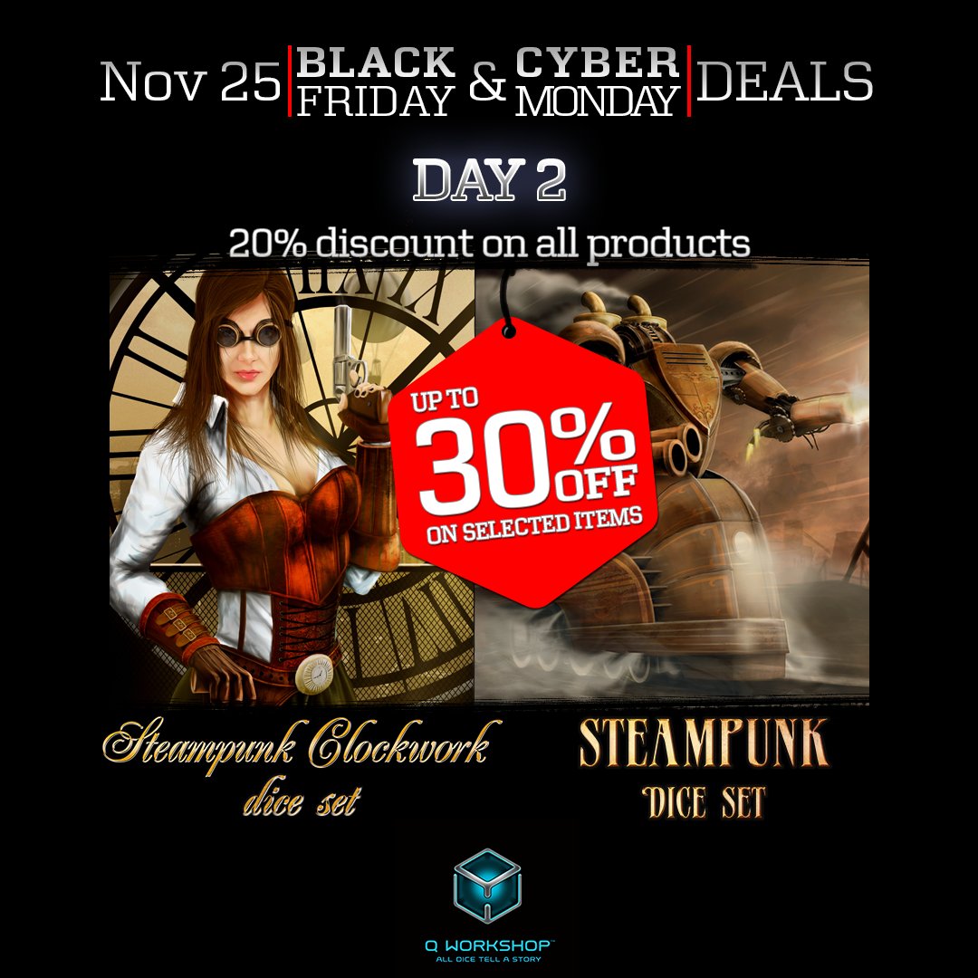 Unusualdice's tweet photo. #BlackFriday deals, day 2! Today, the special 30% discount for all #Steampunk and Steampunk Clockwork dice sets! And 20% for all the other products :) Go here: https://t.co/nVznImBqrH #alldicetellastory #BF2017 #BlackFriday2017 https://t.co/ugbc59VbaE