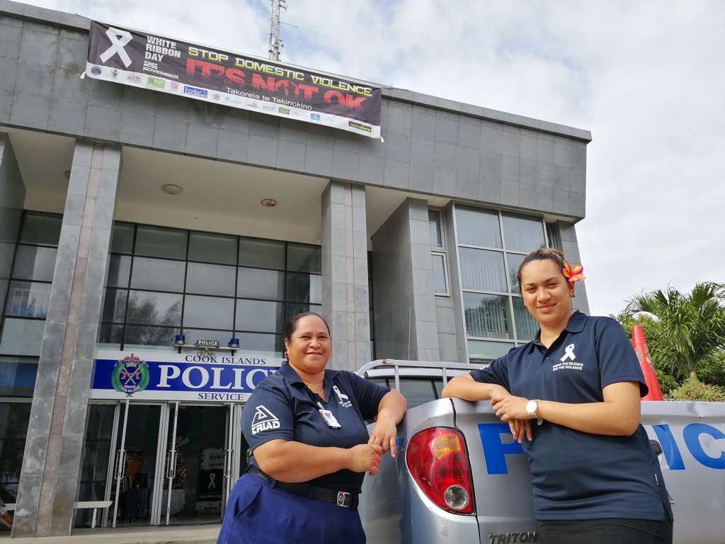 Sgt Kareroa (R) and Const. Rakei help coordinate the Police efforts to commemorate White Ribbon Day tomorrow.