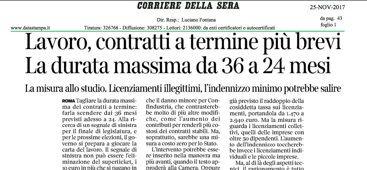 MicheTiraboschi's tweet photo. Un segnale sinistro (più che "di sinistra") per confermare che proprio non conoscono le dinamiche reali del mercato del lavoro. Ridurre la durata del singolo contratto è ben altra cosa dal limitare l'uso complessivo dei contratti temporanei (se questo è l'obiettivo) https://t.co/eq9ZLxNtXu