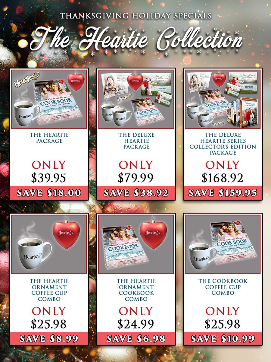 EdifyFilms's tweet photo. We wanted to come up with some awesome Holiday Specials of our own, but for #Hearties. We tried to pick our most popular combinations and create a great promotion around them. Here's some, and you can find a lot more at https://t.co/wItJP1OSf1. #WhenCallsTheHeart #EdifyFilms https://t.co/xtO3D6PKun