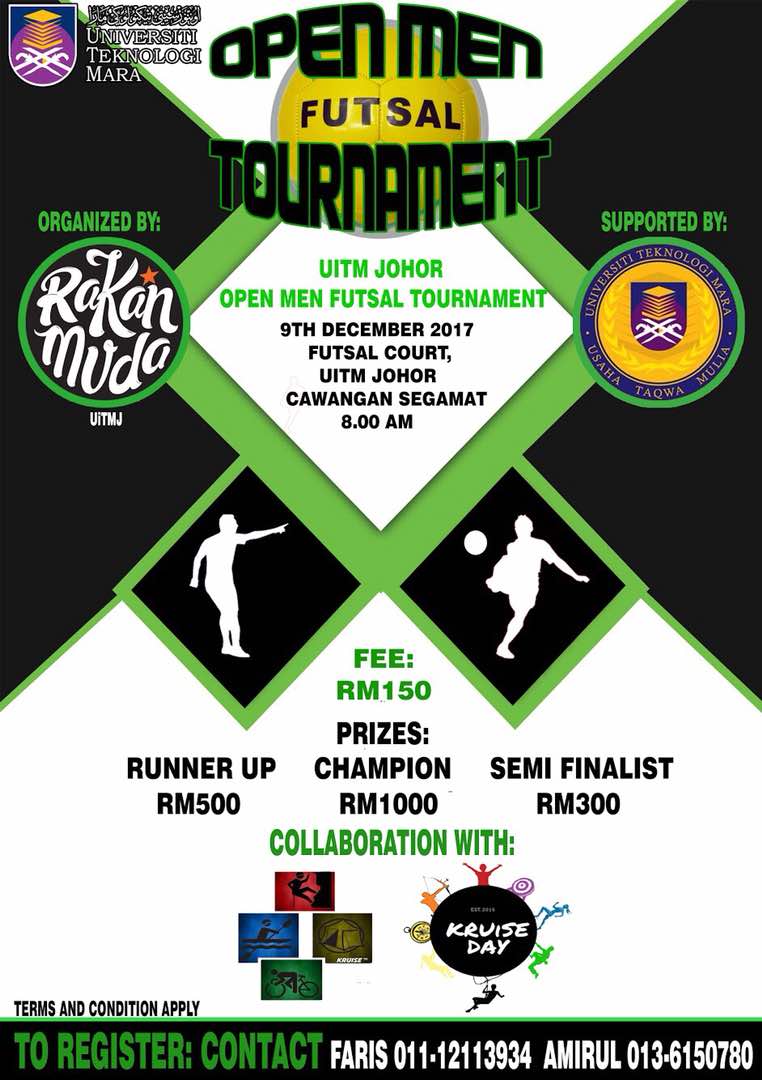 srmjohor's tweet photo. Get your team and participate in Open Men Futsal Tournament on
9/12/2017(Saturday) @ UITM SEGAMAT,Johor
Boys all over Malaysia are pleased to join this game.Amazing prizes are waiting for ur team!
Registration link at bio🔝 
#arenafutsalmalaysia 
#uitmmalaysia 
#futsalmalaysia https://t.co/pGUy0Yujhf
