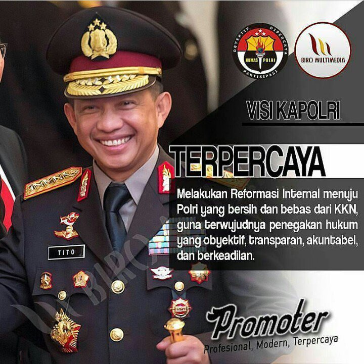 WarlordSwag's tweet photo. Visi POLRI, menjadi instusi yang terpercaya. Mereformasi internal dengan bersih dan bebas dari KKN, guna terjuwudnya penegakan hukumyang obyektif, transparan, akuntabel, dan berkeadilan.
@DivHumasPolri #PolriKeren https://t.co/Q3HKeYypIA