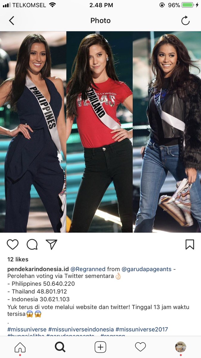 ArjunaBimaM's tweet photo. Guys kita masih ketinggalan jauh!

Ayo tweet #MissUniverse #Indonesia &amp; vote di web Miss Universe. Bisa sampe 10 kali vote! Support our Queen B @bungajelithaa https://t.co/mKdqXUYDao