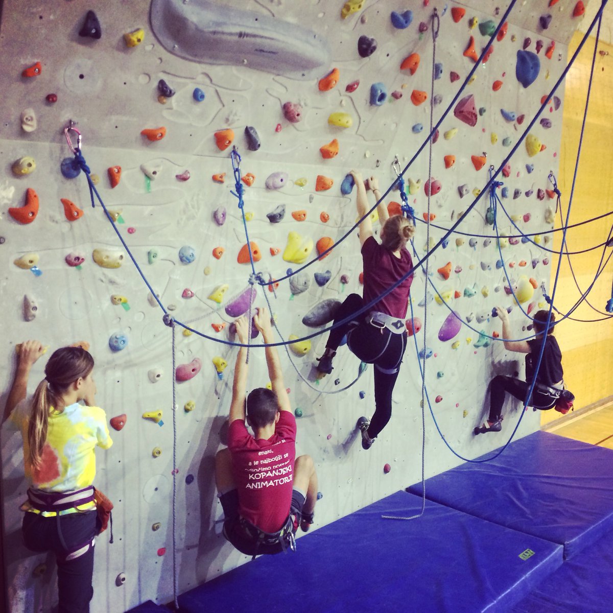 SloClimbing's tweet photo. What a week. We managed to add more than 150 new climbing holds to out big wall. Had really interesting training next day. Finished week with great dinner and watching adventure movies on #EOFT https://t.co/zQq1hNLeEy