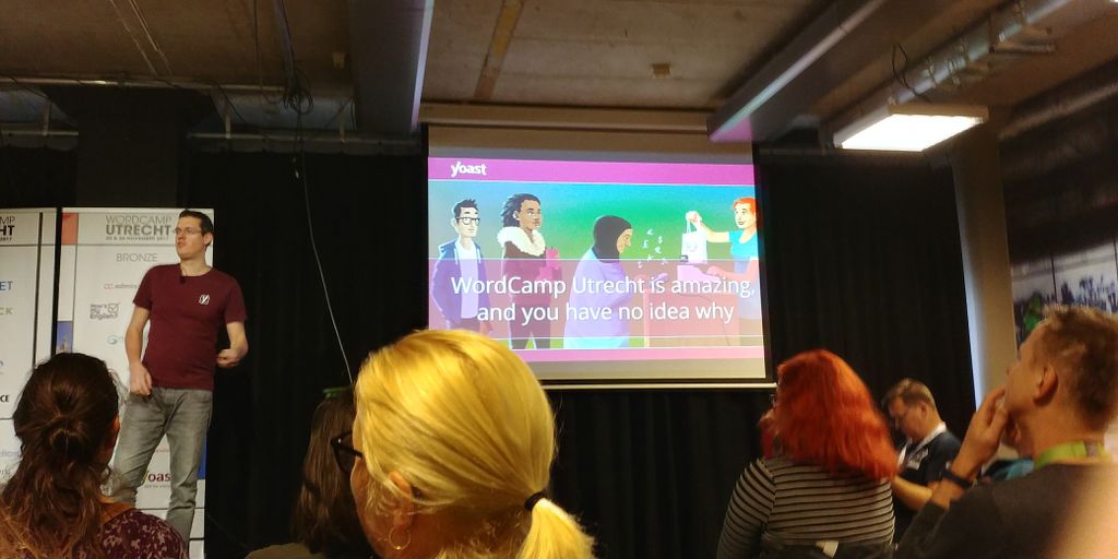 wpinesta's tweet photo. We are getting started at #WordCamp #Utrecht with why #WCUT is great! https://t.co/RVtRPyn4ra