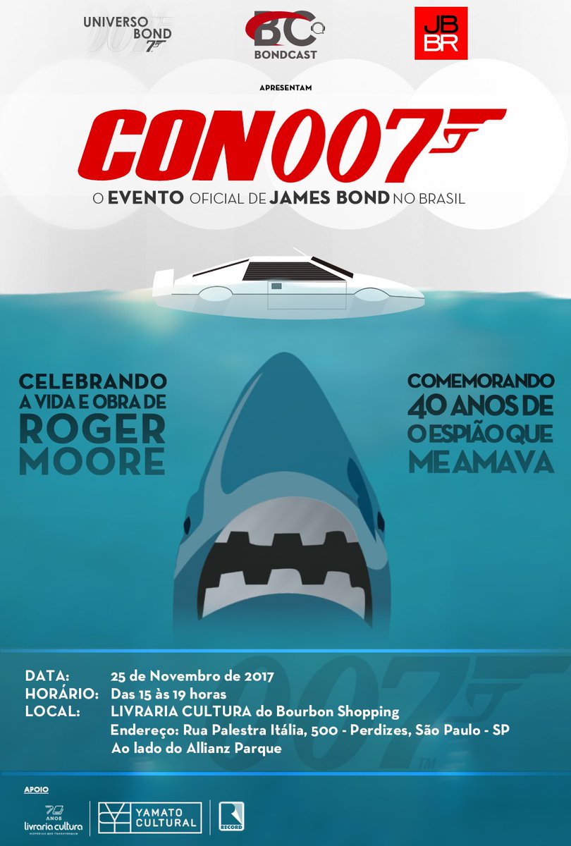 JamesBondBR's tweet photo. Hoje é dia de #CON007. Se você é fã de @007 e está em São Paulo, não pode perder. O evento começa às 15h na @LivCultura do Shopping Bourbon. https://t.co/ggQdF0Psye