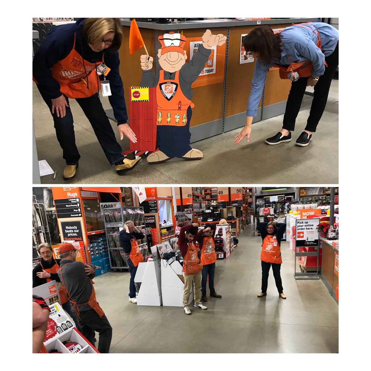 THDNorthville's tweet photo. Stretching it out getting ready for another day of sales and service #FindSafety Homer ##SafetySelfie @ryan3040 @KEillians @asm212230 @SallyGansiorTHD @HdEberz @jasonwegs https://t.co/Qd50OaNtca