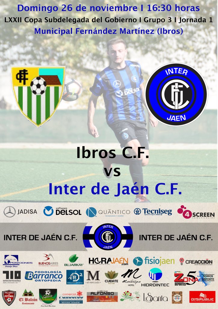 InterJaen's tweet photo. ⚽️#MatchDay | Mañana comenzamos otro nuevo reto ante un gran rival | 🏆#Copa Subdelegada | #Grupo3 | #Jornada1 
🗓Domingo 26 noviembre
🕟16:30 h
🏟Mpal.Fernández Martínez(Ibros)
@Ibroscf 🆚@InterdeJaencf 
🔵⚫️ #forzainter #ibros #interdejaencf https://t.co/FutDakHwYR