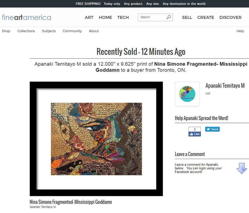 ShopApanaki's tweet photo. Nina Simone Fragmented: Mississippi Goddam framed print is making its way to Toronto. Thank you @devonmdjones for all the love. 
Get 25% OFF with  E-Coupon DYDJRL all weekend. Shipping is FREE, FREE, FREE!!!! #ninasimonefragmented #missippigoddamn #shopa… https://t.co/aGfxBd4JsO https://t.co/BXgsuODQnw