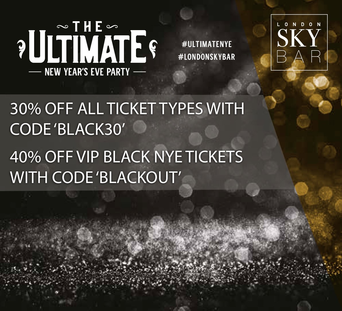 Have you purchased your NYE tickets yet? Benefit from these incredible discounts for this weekend only by entering your codes at checkout! londonskybar.com #NewYearsEve #LondonFireworks #LondonSkyBar #NYELondon #PartyintheSky