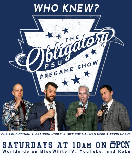 It's the final episode of the <a href="/ObligatoryPSU/">Obligatory PSU Pregame Show</a> Pre-Game Show on PCN! You won't want to miss this one. Watch <a href="/buchignani/">Chris Buchignani</a> @B_Noble75@KevinHornePSU &amp; Mike the Mailman on PCN and the PCN Select app at 10 am.  #PSUSports