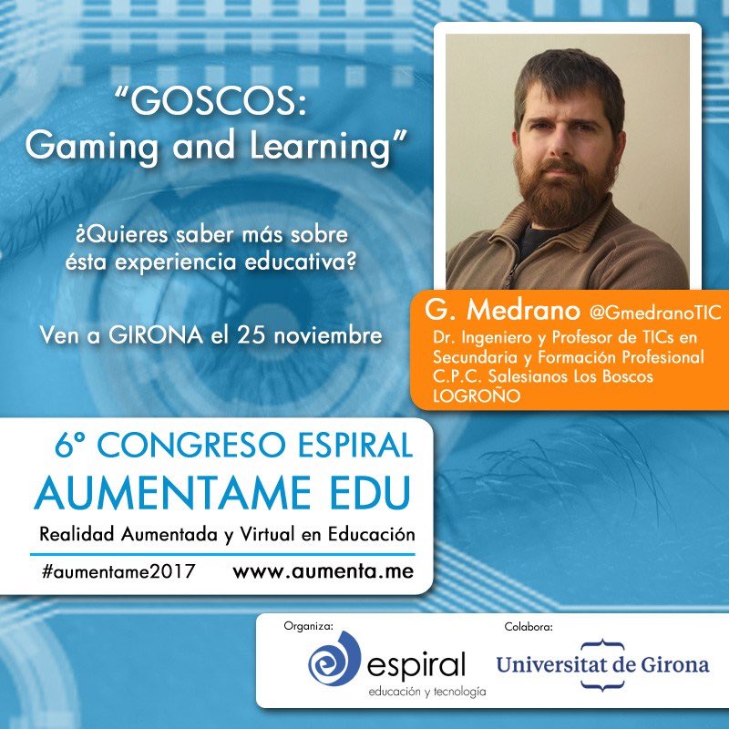 ciberespiral's tweet photo. #GOSCOS: Gaming and Learning 
@GmedranoTIC en #Aumentame2017 
https://t.co/LOX6cVDE5R https://t.co/cB5zS6b9BJ