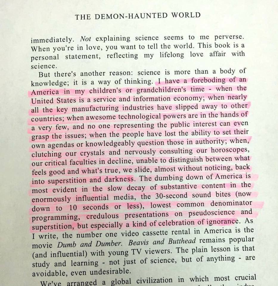 hkanji's tweet photo. Carl Sagan wrote this in the 90s. Prescient. https://t.co/iu9gkUUVQq