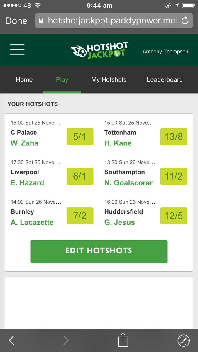 Tony6Thompson6's tweet photo. @paddypower #HotshotJackpot https://t.co/A2siVGyuTL