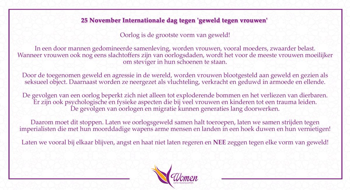 Oorlog is de grootste vorm van geweld!
Wij zeggen NEE tegen elk vorm van geweld.