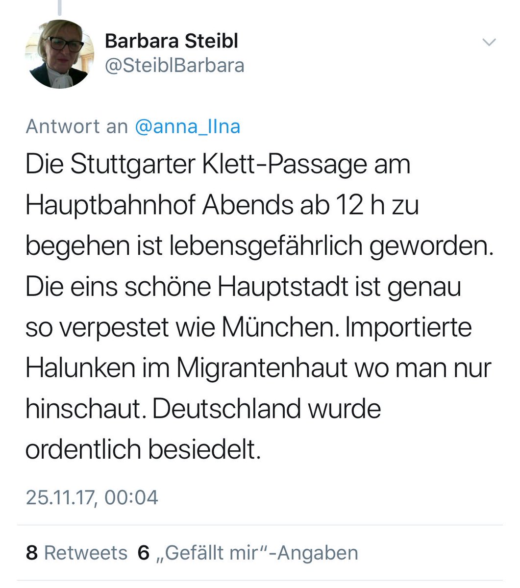 Mica4711's tweet photo. .@SteiblBarbara ist eine rassistische Hetzerin. Es wird allerhöchste Zeit für die rechtsextreme Großmutter, Twitter zu verlassen und nicht nur als Dolmetscherin, sondern als Volksverhetzerin vor Gericht zu stehen. https://t.co/MwOco645nD #DASNetzwerk #ReportTheMob #BlockTheMob https://t.co/v4B2m08z2N