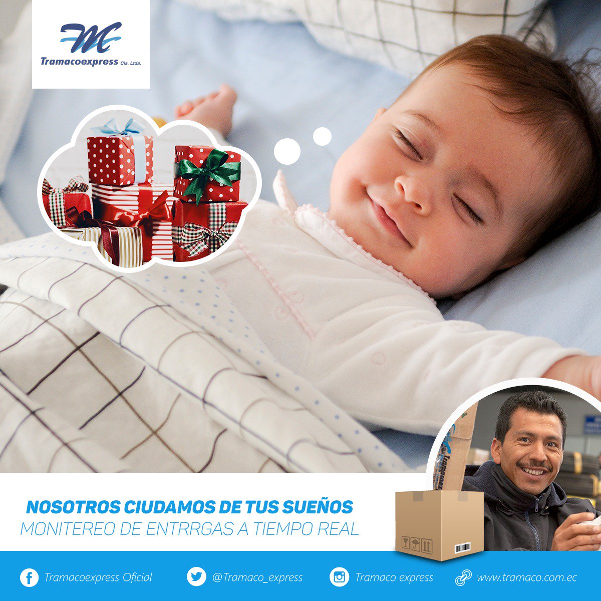 Trabajamos para que tus envíos lleguen #SiempreATiempo, mientras tu duermes nosotros  regalamos sonrisas a quienes más amas.
#TramacoExpress