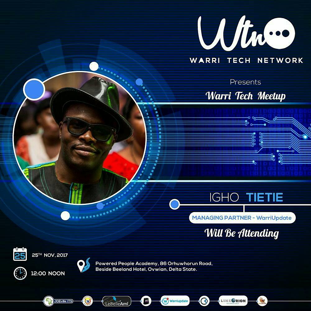 WarriUpdate's tweet photo. Hello #techies in Warri, join us for the #WarritechMeetup by 2pm today. #tech #techhub @warritechnetwok @powered_people @bongosway @afunzo @AfricanNigerian https://t.co/fEqHVdc2tP