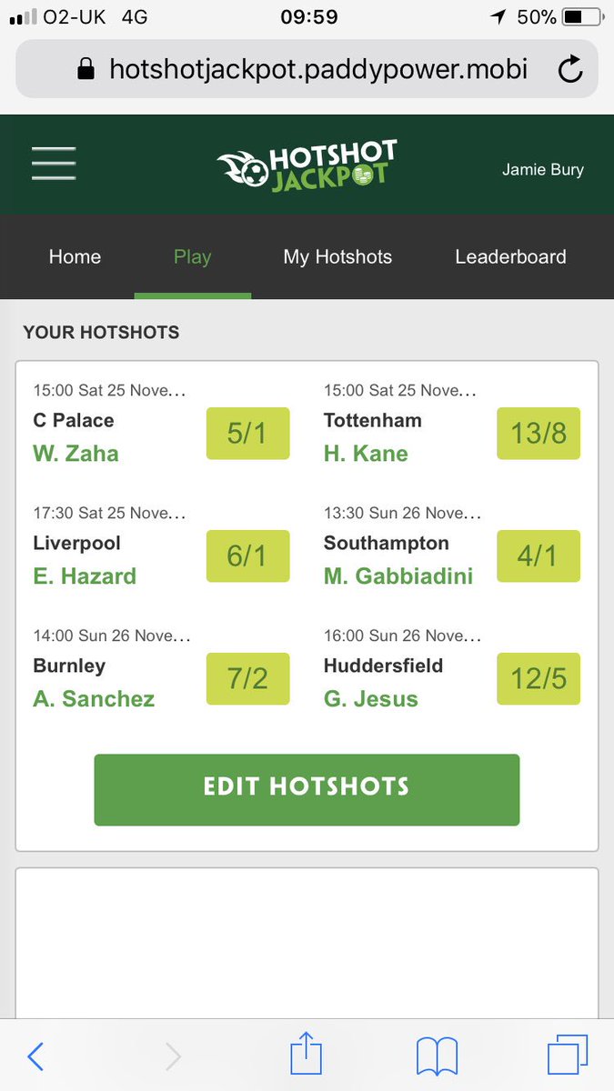 Jamie_Bury's tweet photo. @paddypower #HotshotJackpot https://t.co/VwFbleU8zp