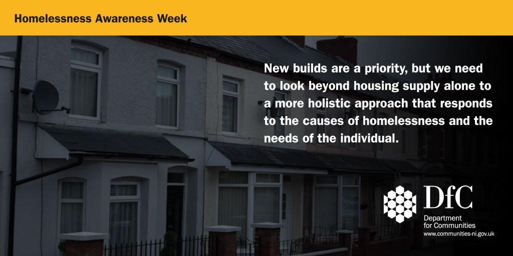 CommunitiesNI's tweet photo. Today marks the start of Homelessness Awareness week. @CommunitiesNI outlines how it is working to address the issue and move the debate beyond housing alone to also address the underlying cases. Read more at   https://t.co/h0U0KFjNtd #HAWsome17 https://t.co/9AxJddLUIG