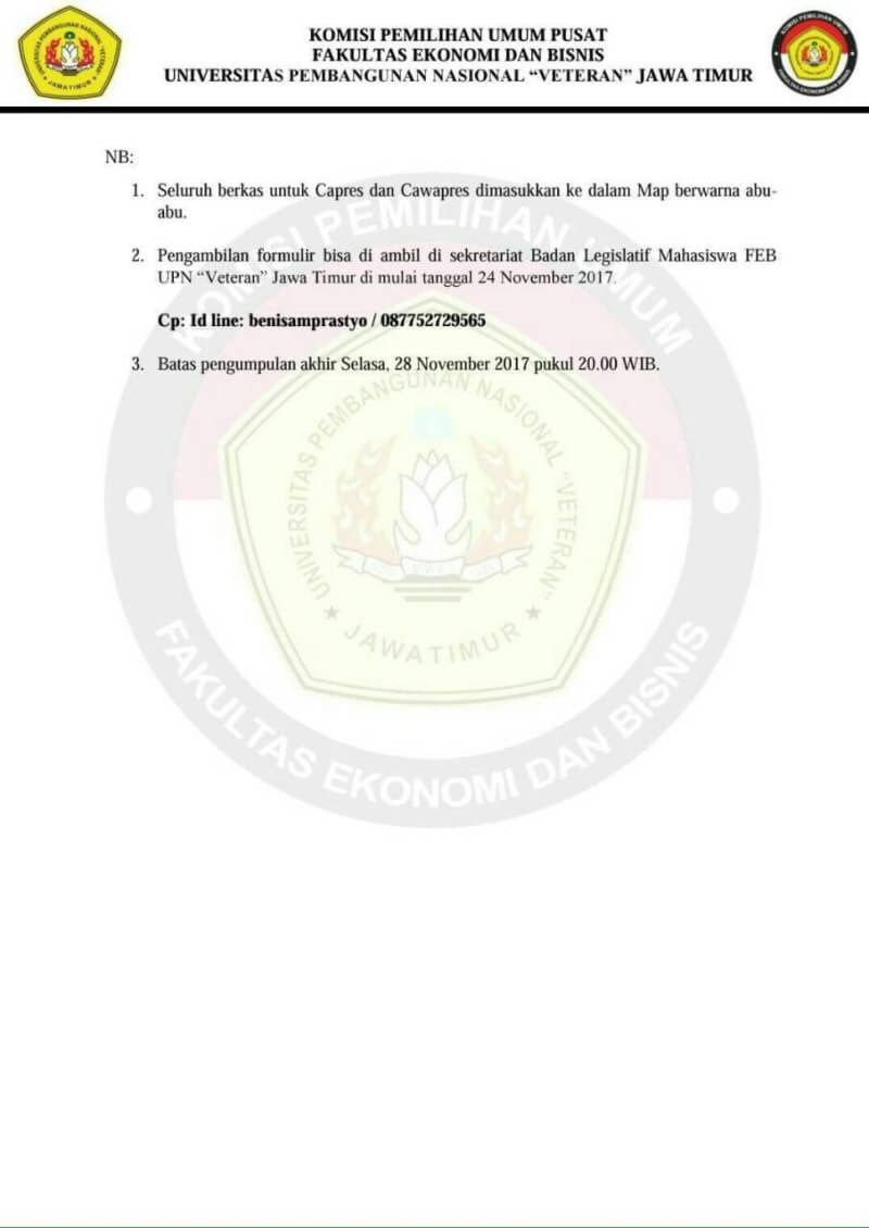 [PENGUMUMAN] Dibuka "Pendaftaran Calon Presiden dan Wakil Presiden BEM FEB". Persyaratan dapat dilihat di gambar🙂