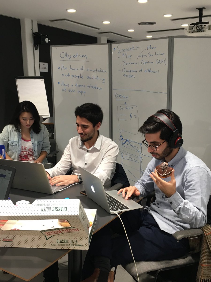 BoschUK's tweet photo. Day 2! The hackers are getting in some much needed #hackfuel ready for a long day of hacking ahead #MobilityHackathonLondon #STEM #Doughnuts https://t.co/mavDfT3vlS