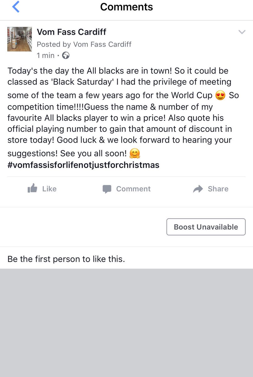 Vom Fass Cardiff (@vomfasscardiff) on Twitter photo Competition time 😃It's 'All Blacks' Saturday! 😍 Name my favourite <a href="/AllBlacks/">All Blacks</a> player to win a price! Quote his playing number to get that discount of any purchase in store today! Good luck 🤗<a href="/CCastleQTR/">CastleQuarterArcades</a> #vomfassisforlifenotjustforchristmas Competition time 😃It's 'All Blacks' Saturday! 😍 Name my favourite <a href="/AllBlacks/">All Blacks</a> player to win a price! Quote his playing number to get that discount of any purchase in store today! Good luck 🤗<a href="/CCastleQTR/">CastleQuarterArcades</a> #vomfassisforlifenotjustforchristmas