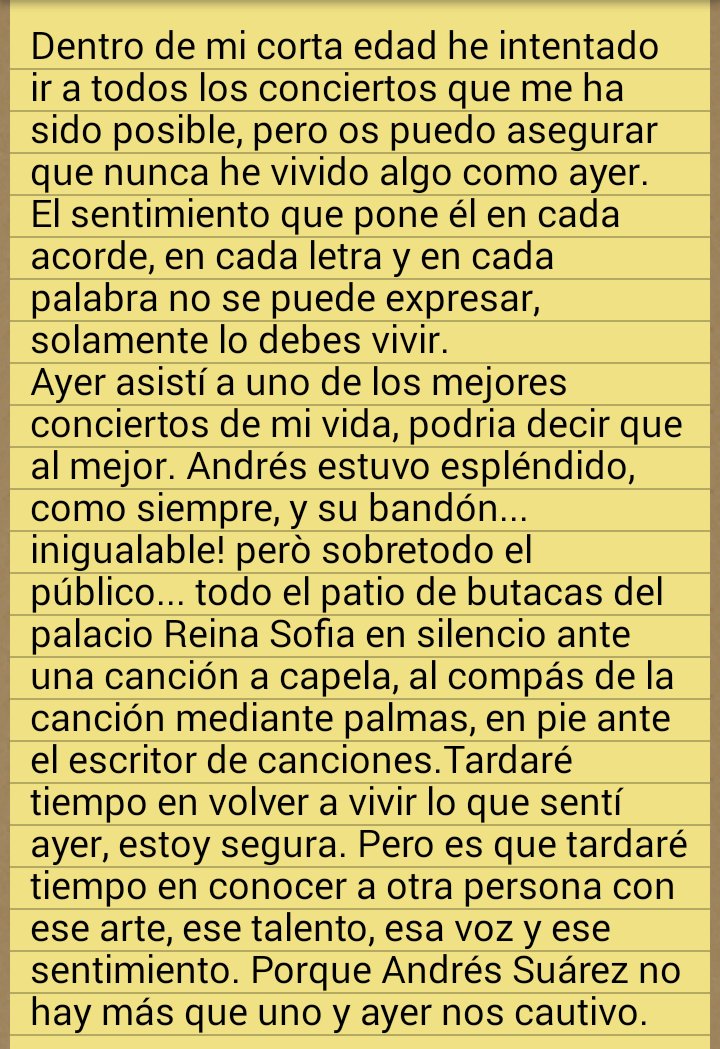 9Cels's tweet photo. @andressuareztwi mi humilde opinión del concierto de ayer en Valencia. GRACIAS, así, en mayúsculas. https://t.co/5ZnOYFFQQn