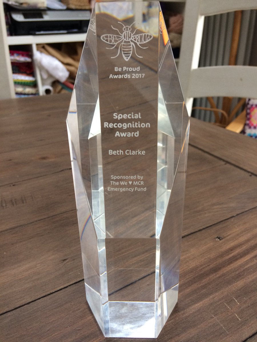 B_Stitched's tweet photo. Absolutely honoured to accept a Special Recognition award at last nights #beproud awards in #Manchester on behalf of #aheart4mcr https://t.co/rVW2MvYx4T