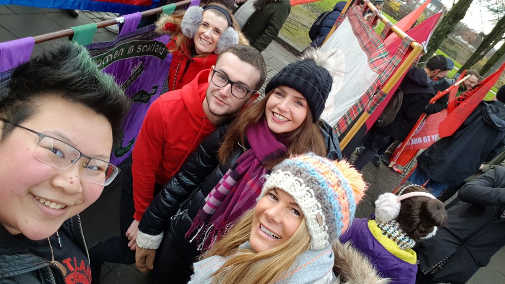 LesBeansCafe's tweet photo. Rallying up with Unite the Union at the St. Andrew's Day March and Rally https://t.co/ulze4gQa03
