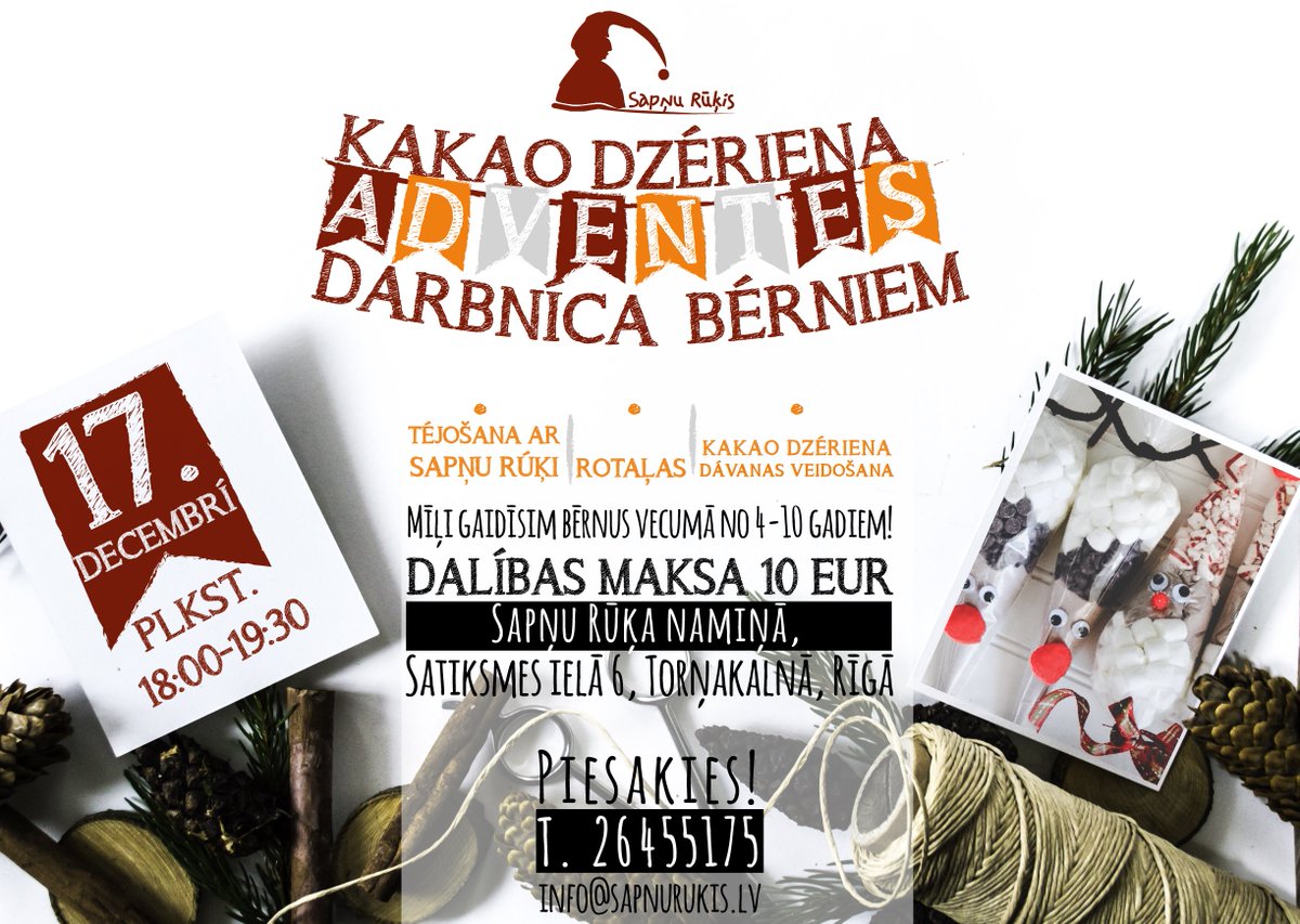 Ballites's tweet image. Kakao dzēriena dāvanas adventes darbnīca bērniem Sapņu Rūķa namiņā!
Piesakies un nāc ciemos!