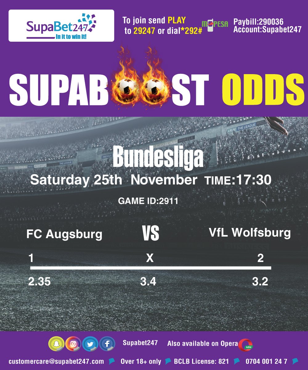 SupaBet247's tweet photo. The hosts are under the pressure after their winless home run but we can still anticipate a high-scoring outcome with both sides constantly threatening. Wolfsburg are certainly carrying momentum and might get to snatch the win from Augsburg #Bundesliga #SupaBoost https://t.co/HzLZ4vSGD9