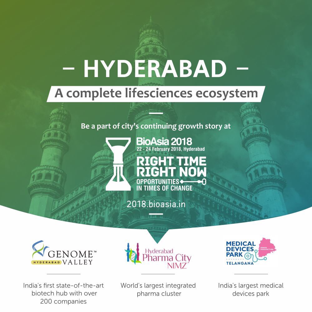 MinisterKTR's tweet image. Join the most happening global lifesciences platform, in the most happening city of #Hyderabad. @BioAsia2018 #RightTimeRightNow @jayesh_ranjan, @ShakthiNagappan