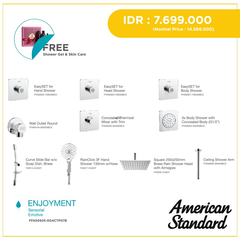 AMStandard_ID's tweet photo. Essential. Experience. Enjoyment. Tentukan kebutuhan kamar mandi Anda sesuai dengan selera!

Dapatkan hadiah langsung setiap pembelian #EasySET di outlet #AmericanStandard tertentu. Info lanjut, hubungi hotline ke 0800-1-267823 atau email ke customercare-indonesia@lixil.com https://t.co/pTWy6ebM12